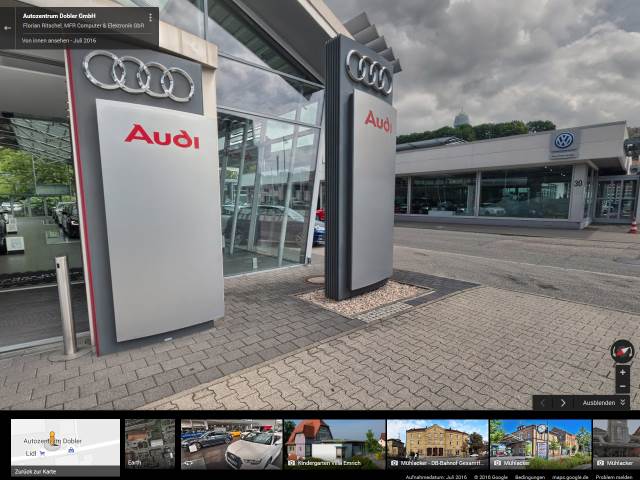 360 Panorama Google Business View Street View Autohaus, Autozentrum Dobler in Mühlacker, Audi, VW, Skoda, Gebrauchtfahrzeuge